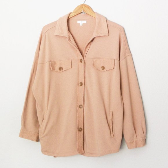 Nordstrom BP Oversize Cotton Blend SOFT Shirt Jacket Shacket M Tan Nougat Beige - Picture 5 of 16